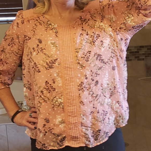 Dusty Rose Flower Print Blouse - Picture 1 of 6